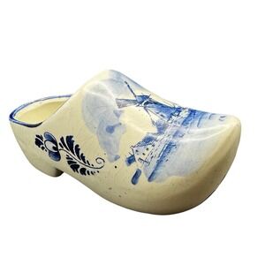 Vintage Delft Porcelain Clog Shoe White‎ Blue Flowers Hand painted 5.5 Inches